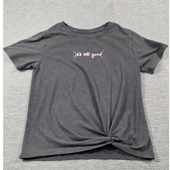 Cat & Jack Tops - Cat & Jack Girls Gray Its All Good Embroidered Front Knot Graphic Tee L 10/12